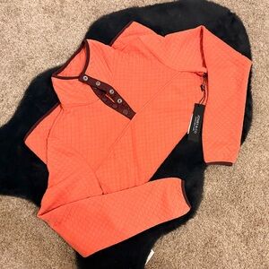 Peach Quilted Pullover with Button Detail